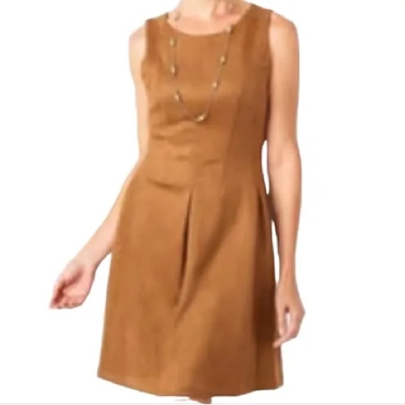 Roz & Ali, faux brown suede, flare dress - Picture 2 of 4